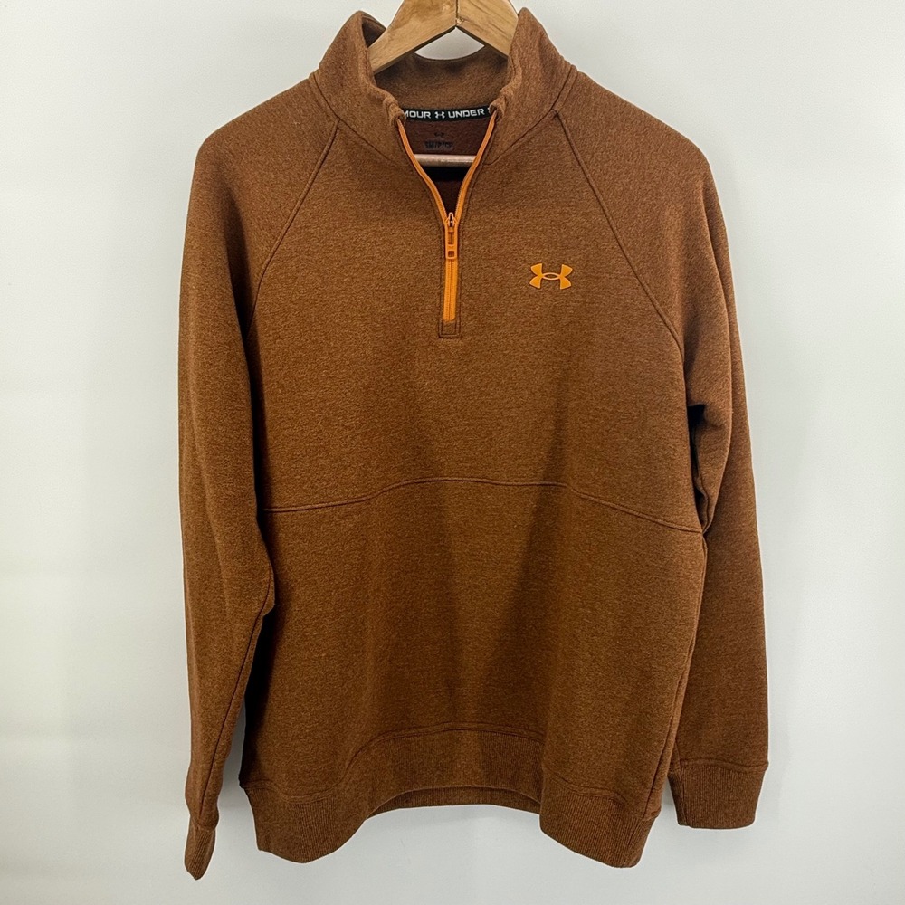 Under Armour Mens Quarter Zip Pullover Brown Orange Heather Fleece Small